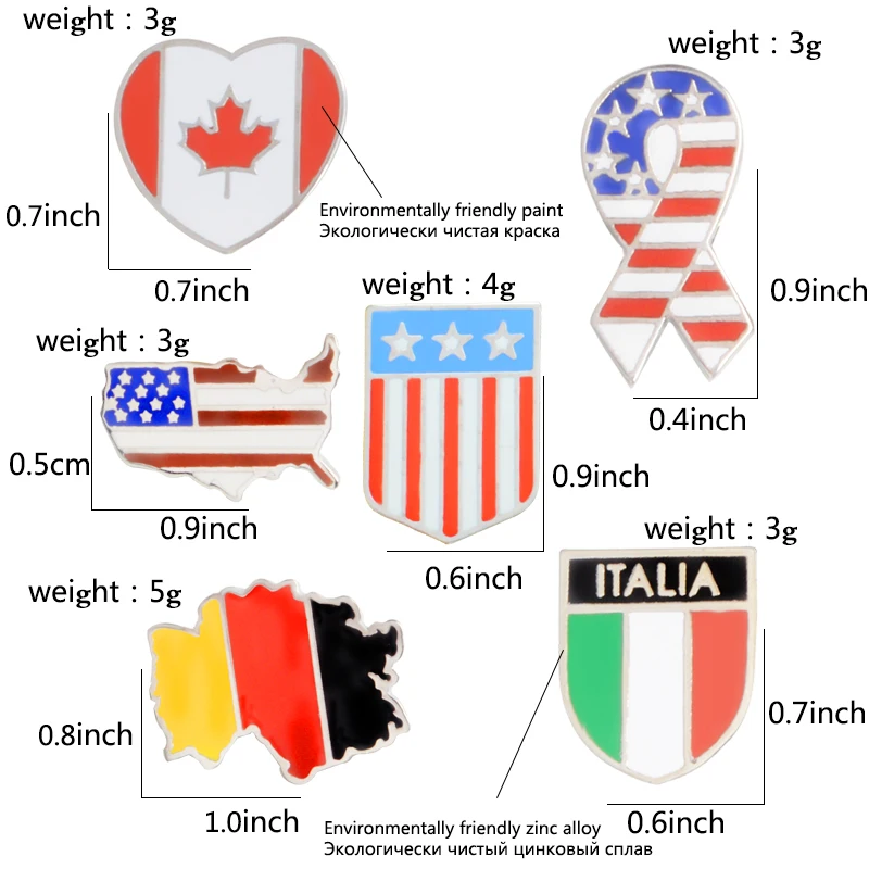 6 стилей Канада Германия США Флаги Эмаль Булавка звезды и полосы Броши Подарочный значок КНОПКА ювелирное украшение в виде лацкана одежда джинсы кепки мешок