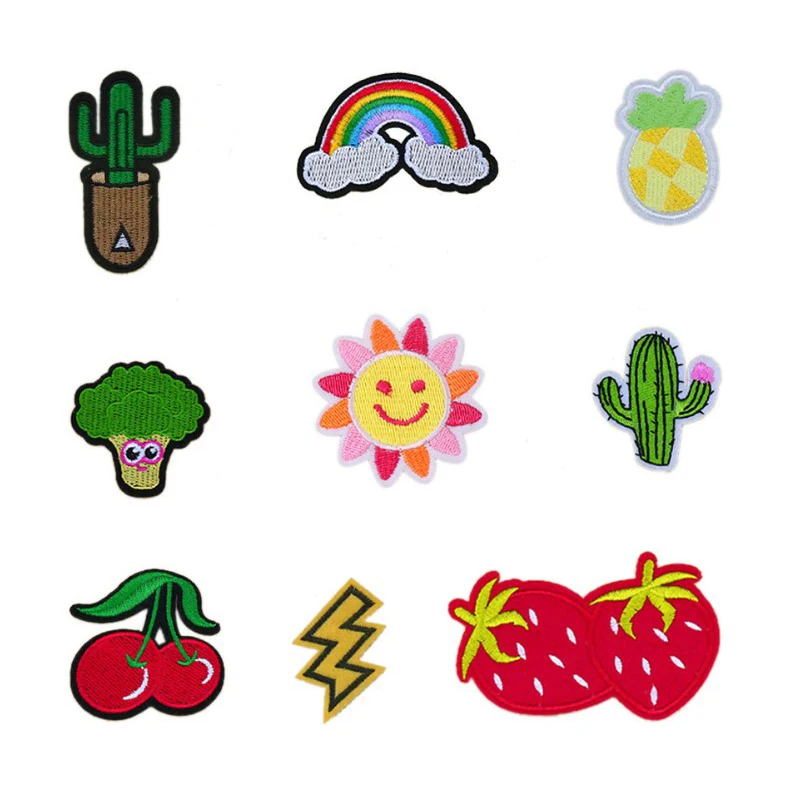 

2017 Newest Cactus Rainbow Strawberry Broccoli Patches Iron On Or Sew Fabric Sticker For Clothes Badge Embroidered Appliques DIY