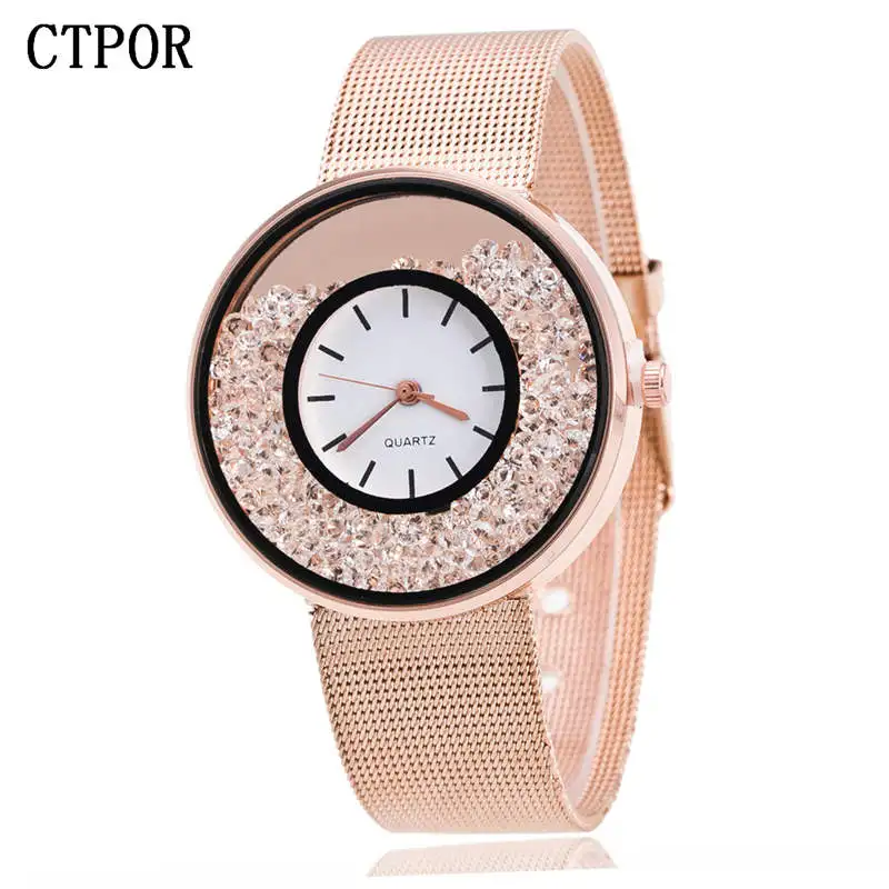 

Rose Gold Watch Lady Dress Watches Stainless Steel Crystal Bracelet Women Wristwatch Female Student Luxury Clock Women's WATCH