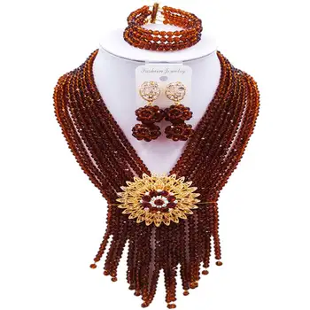 

Pretty Brown African Style Classic Women Crystal Beads Necklace Jewelry Sets 8C-SK-03