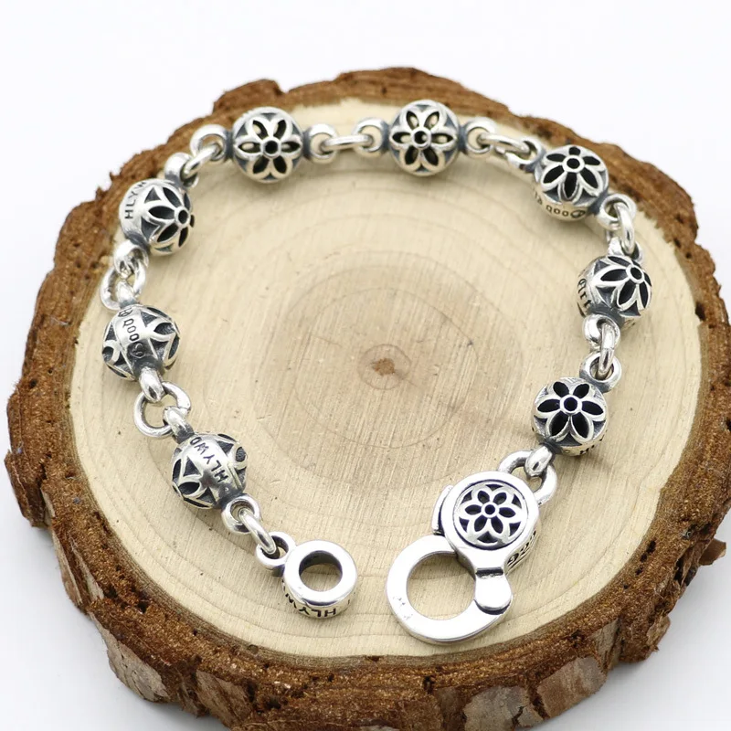 

Punk Style Retro Thai Silver Beads Hollow Cherry Bracelet Homme Fashion Male And Female S925 Sterling Silver