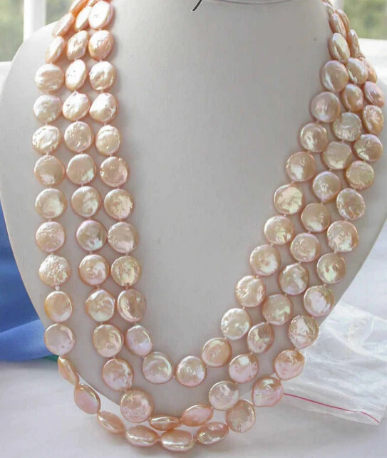 

xiuli 001941 REAL 68" 14mm pink coin freshwater pearl necklace