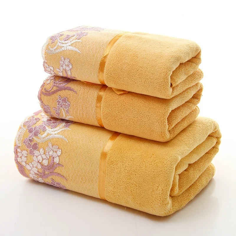 

3pcs/set Lace Border Embroidery Microfiber bath towel set toalha de banho 1pc bath towel+2pcs face towels Bathroom Set