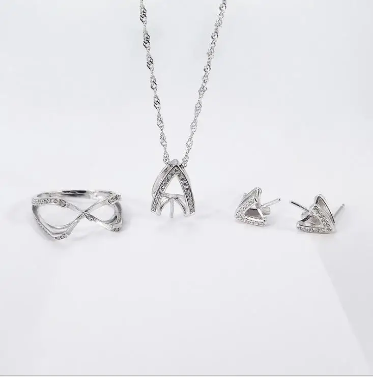 [MeiBaPJ] Новая мода Настоящее серебро 925 проба геометрический набор ромбовидных украшений натуральный жемчужный кулон кольцо и серьги наборы для женщин