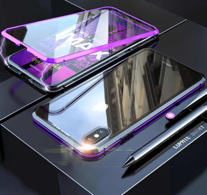 Luxury Double glass Metal Magnetic Case for iPhone XS MAX iPhone X XR 7 8 Plus 8plus Phone Case Magnet Cover 360 Full Protection (13)