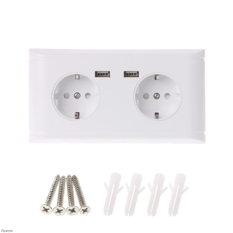 

16A WallDouble Socket Charger Adapter Double USB Ports EU Plug Power Outlet Panel Damom