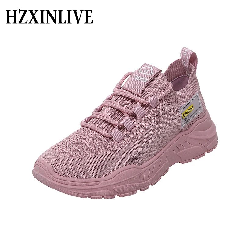 

HZXINLIVE 2019 New Women Pink Sneakers Casual Flat Shoes Ladies Sewing Spring/Autumn Women Sneakers White Shoes Tenis Feminino