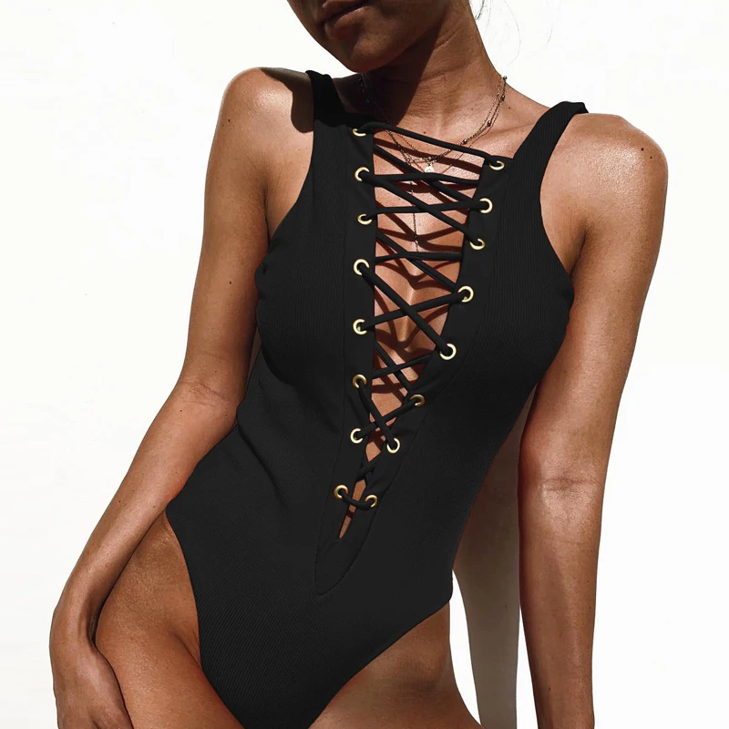 

Bathing Suit Women Thong Bandage Swimsuit One Piece Swimming Suit for Women High Cut Out Bikini Push Up Swimwear Maillot De Bain