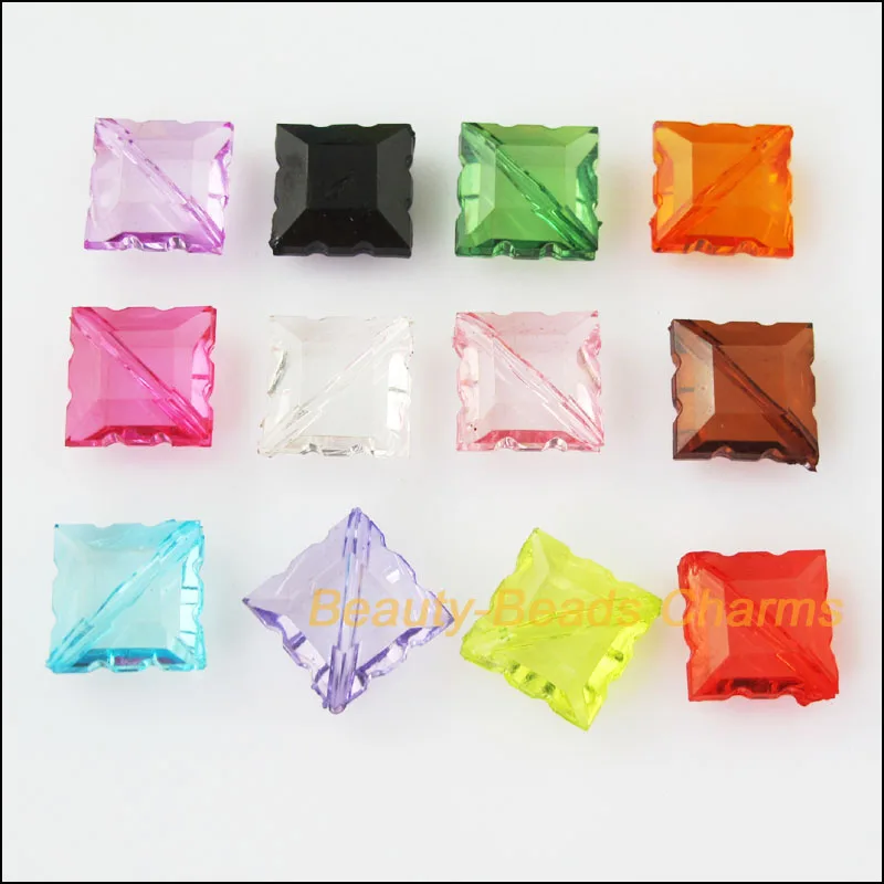 

New 30Pcs Mixed Plastic Acrylic Square Flat Charms Spacer Beads 12.5mm