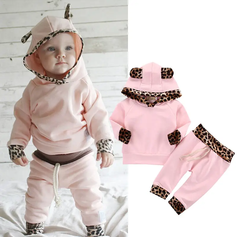 2 предмета, Одежда для новорожденных мальчиков и девочек модные толстовки с леопардовым принтом для малышей Топ, штаны, Bebek Giyim, комплект одежды, осенний костюм