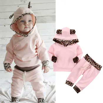 

2pcs Newborn Infant Baby Boy Girl Clothes Fashion Toddler Kids Leopard Hoodies Top Pant Bebek Giyim Clothing Set Autumn Suit