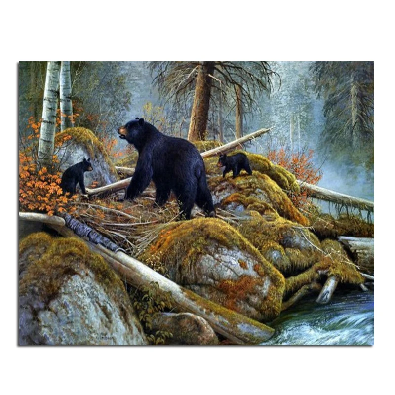 Black bear 25x20cm New 100% Full Area Highlight Diamond Needlework Diy
