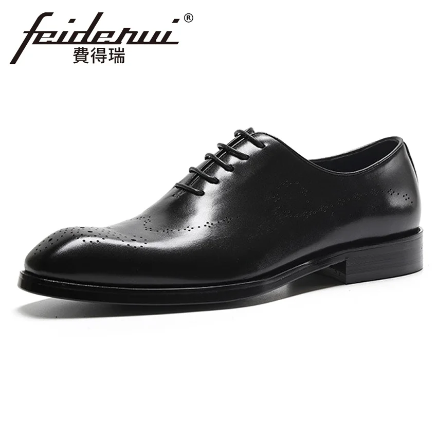 

2018 Luxury Formal Dress Genuine Leather Men's Wedding Banquet Oxfords Round Toe Carved Handmade Breathable Shoes For Man HMS57