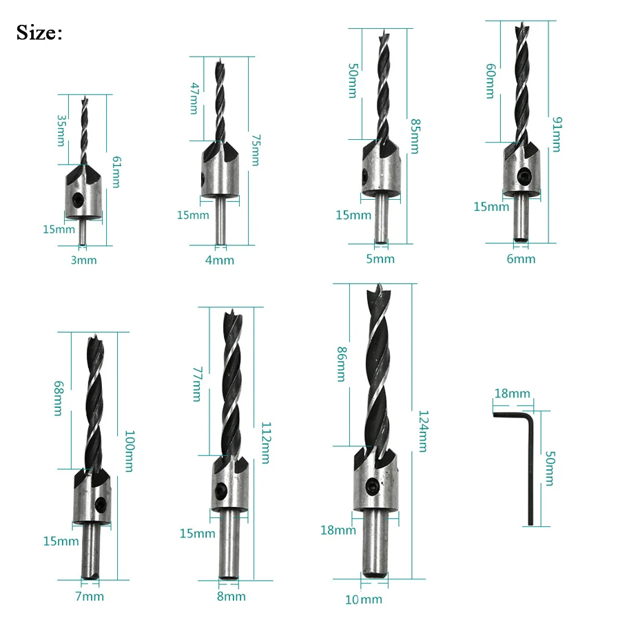 7 шт. HSS 3-10 мм сверлильный пресс Набор флейт Зенковка набор сверл фаска развертка деревообрабатывающие электроинструменты