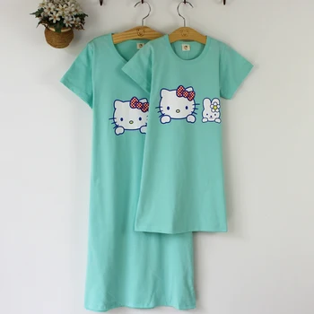 

Family Matching Pajamas Set Mother and Daughter Clothes Cotton Nightgowns Cartoon Cat Sleepwear Nightgown Girls Children Pyjamas