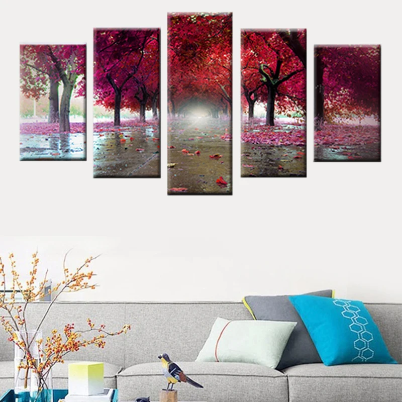 

Nordic canvas art painting living room decoration 5 pieces of mangrove landscape wall art HD printing poster modular