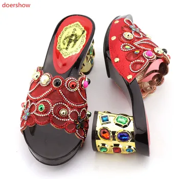 

doershow Good Selling African Sandal Shoes Crystal LOW Heels Woman Pumps For Party Wholesale Woman's Shoes Online KGB1-19