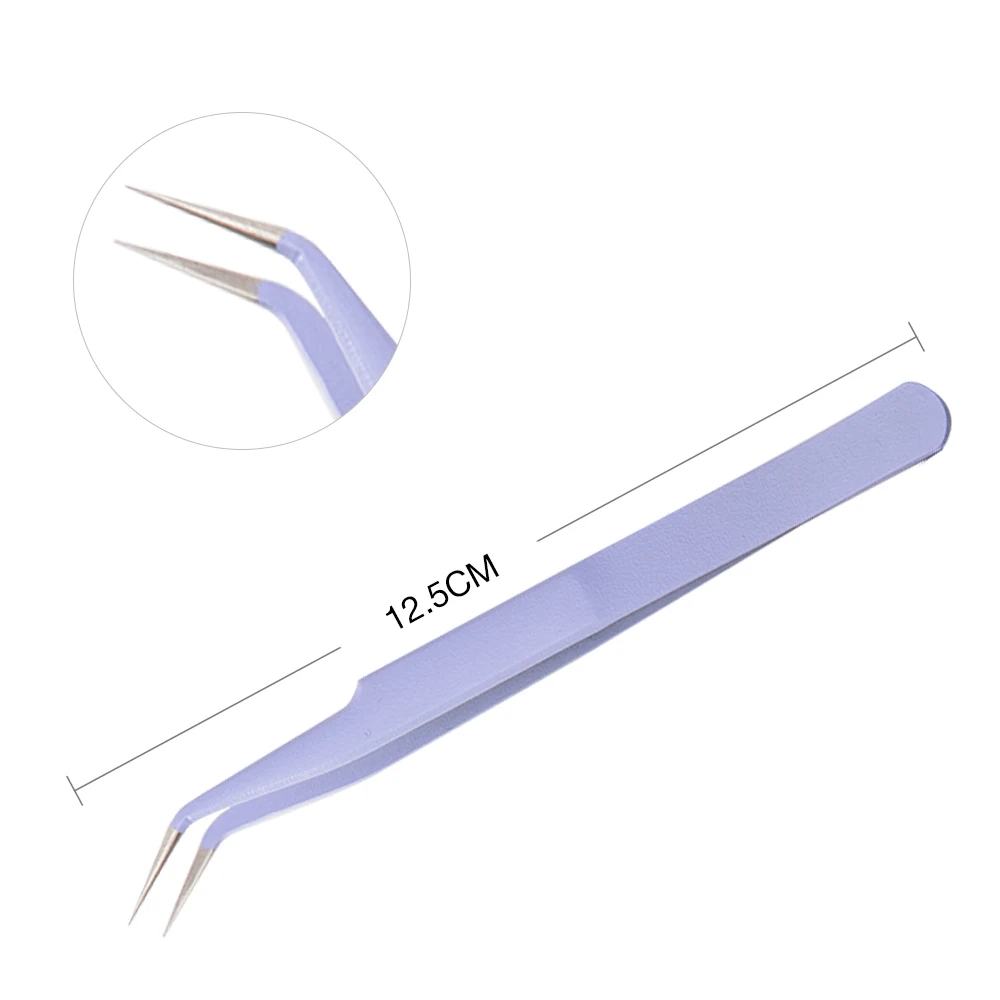 Purple Curved Цветной Антистатические Пинцет для наращивания ресниц бровей Нержавеющая сталь комплект Красота точность пинцет Макияж Ремкомплект, инструменты - Цвет: Purple Curved