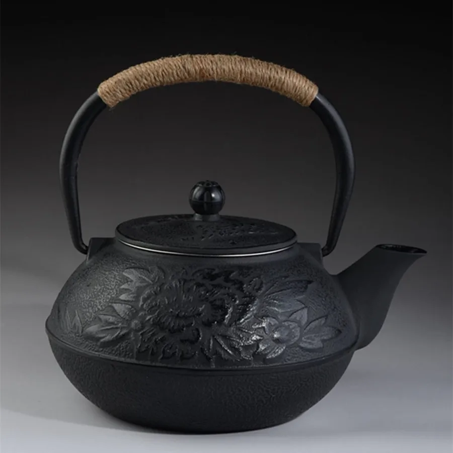

Cast Iron Tea pot Set Japanese TeaPot Tetsubin Kettle With Metal Net Filter 900ml Peony Kung Fu Tea Infusers Authentic Wholesale