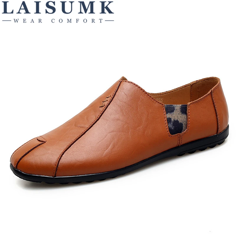 

LAISUMK New Spring/Autumen Men Loafers Outdoor Breathable Genuine Leather Casual Shoes Fashion Lazy Men Flats Moccasins