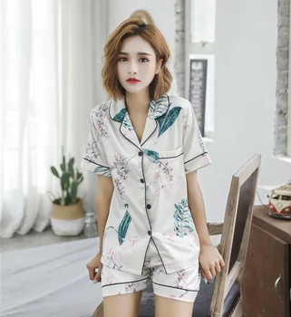 

Short Sleeve Silk Pajamas Suit Women Summer Pajama Sets Silk Pijama Sleepwear Pyjamas Plus Size 3XL 4XL 5XL 85kg Nightwear Set