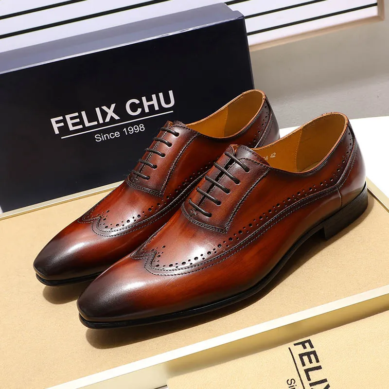 

Italian Style Dress Shoes Mens Genuine Leather Wingtip Oxfords Black Brown Formal Office Shoes Party Wedding Shoes for Men