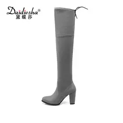 Daidiesha 2017 Облегающие сапоги из искусственной замши соблазнительные женские зимние сапоги выше колена женские зимние облегающие Ботинки
