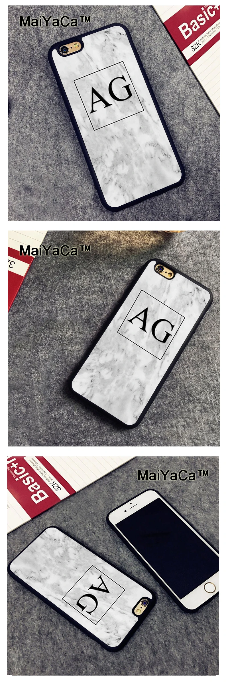 B1852_Custom Initials Monogram White Gray Marble