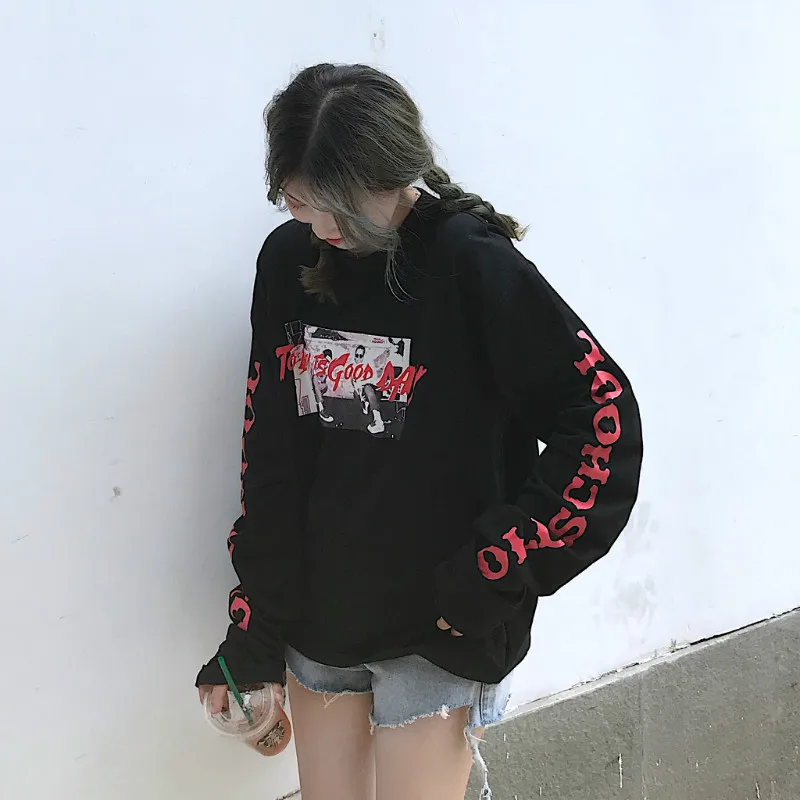 

Lychee Girls Streetwear Long Sleeve Autumn Women Sweatshirt Character Letter Print Women Sweatshirt Crew Neck Lady Sweatshirt
