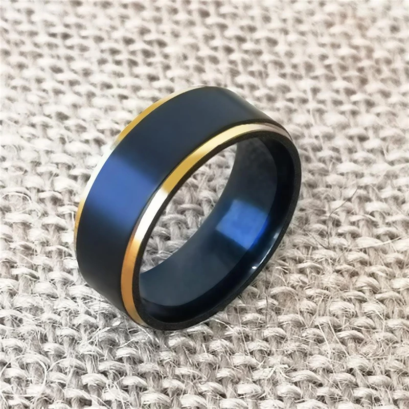 8mm Black & Gold Color Titanium Steel Wedding Band for Boy and Girl Friendship Ring Men /Women Simple Jewelry USA SIZE