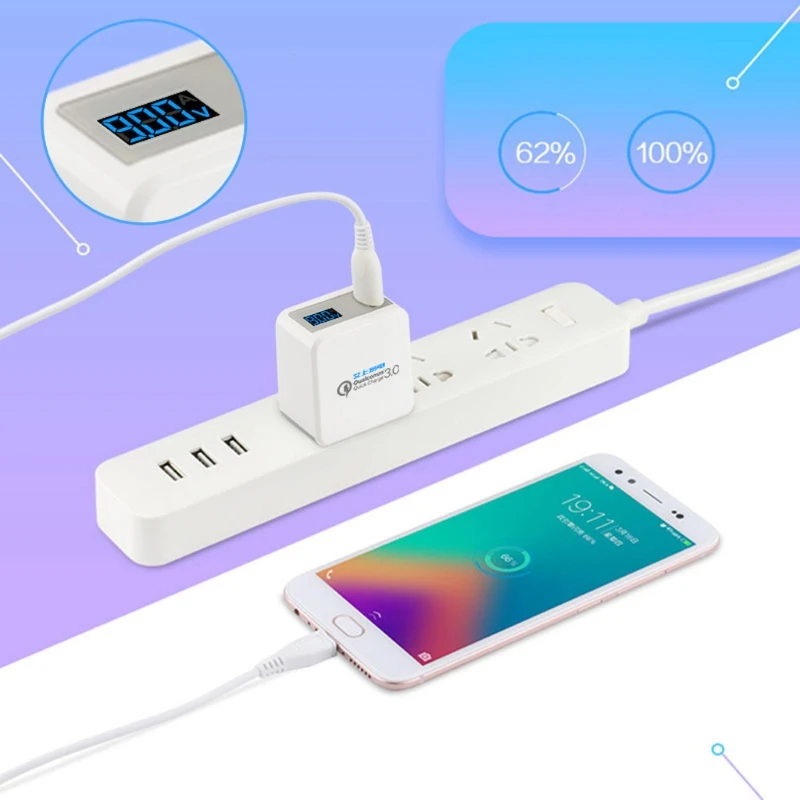 QC3.0 USB быстрое зарядное устройство адаптер Напряжение Ток дисплей для смартфона планшета ПК