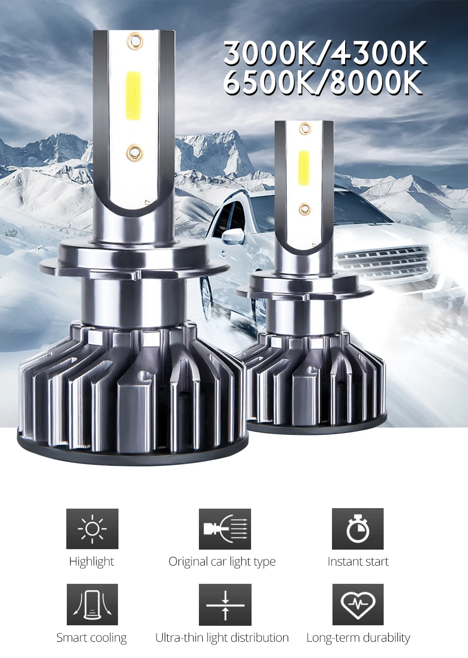 2Pcs Car Headlight H7 LED H4 LED H1 H11 9006 9005 3000K 4300K 72W 12000LM 6500K 8000K 12V 24V Auto Headlamp DOB Fog Light Bulb  (1)