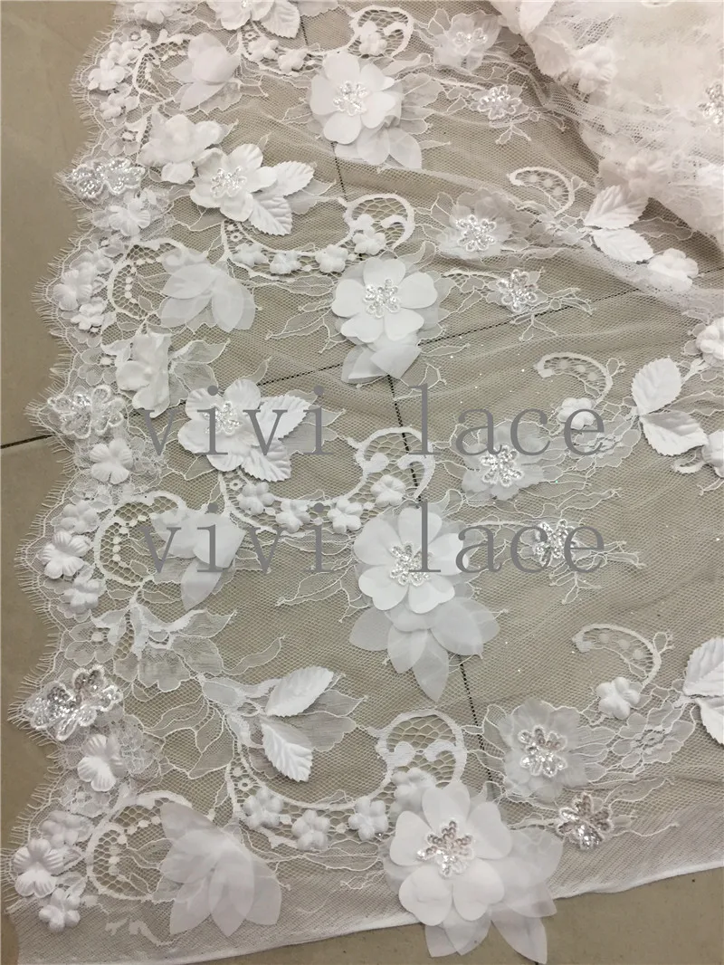 

3meters one pcs BB0020 # offwhite 3d flower french tulle lace fabric for bridal gown wedding/ sawing dress