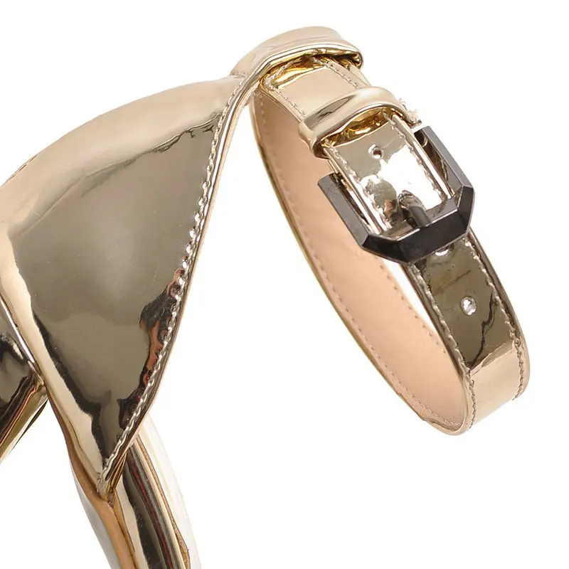 Летние босоножки на высоком толстом каблуке с ремешком на щиколотке; модные модельные женские туфли с открытым носком, украшенные кристаллами; цвет золотой, серебряный, коричневый