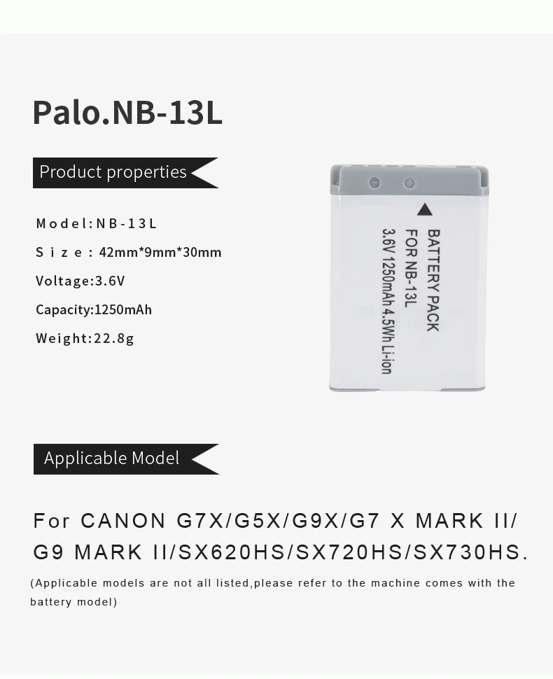 PALO 1250mAh NB-13L NB13L NB 13L Аккумулятор для цифровой камеры Canon G7 X Mark II G7X PM165 G5 X G5X G9 X G9X SX620 SX720 HS