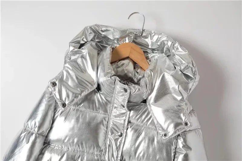 Зимняя куртка Для женщин из металла серебро утолщение хлопковое пальто с капюшоном женский пиджак манто Femme Hiver Для женщин зимние пальто парка