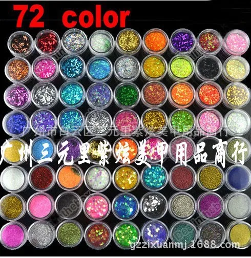 

72pcs/lot GLITTER POTS NAIL ART FACE AND BODY COSMETIC ART AND CRAFT FINE CHUNKY SPARKLE