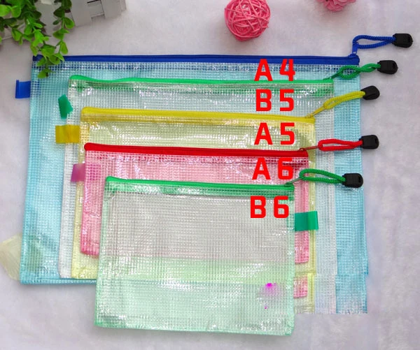 

Wholesale and retail many sizes student stationery bag grid pvc zip documents bag