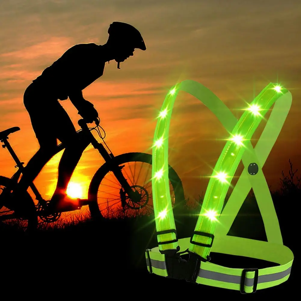 US $12.69 Adjustable USB Rechargeable LED Reflective Belt Vest For Running Cycling Luminous At Night To Protect Your Safety Security Green
