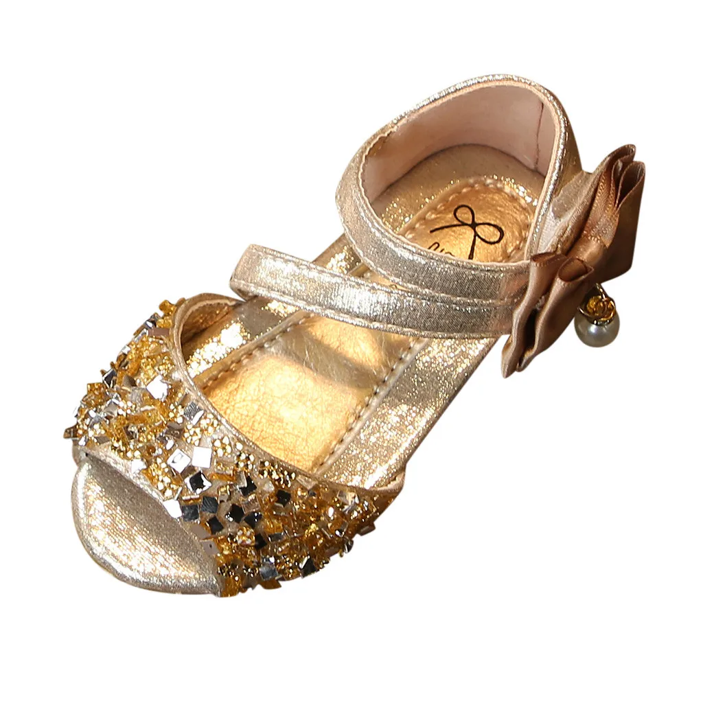 Детская обувь для маленьких девочек с бантом и блестками; обувь для принцессы сандалии; новые сандалии для маленьких девочек; сандалии для малышей - Цвет: Gold