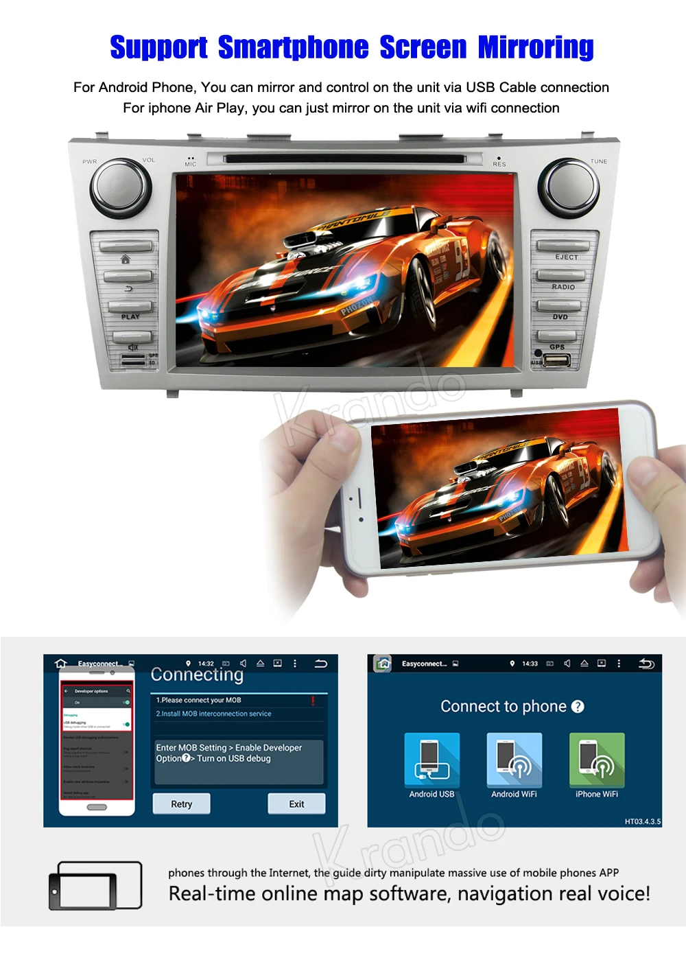 Excellent Krando Android 9.0 8" car dvd player for toyota camry 2007-2011 radio gps multimedia navigation system wifi 3g bt playstore dab+ 4