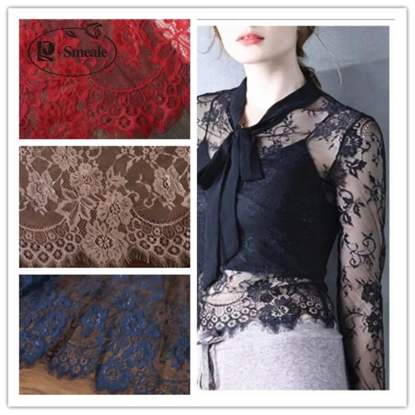 

7 color France eyelashes lace fabric Soft nylon dress sexy pajamas fabric 6meters RS741