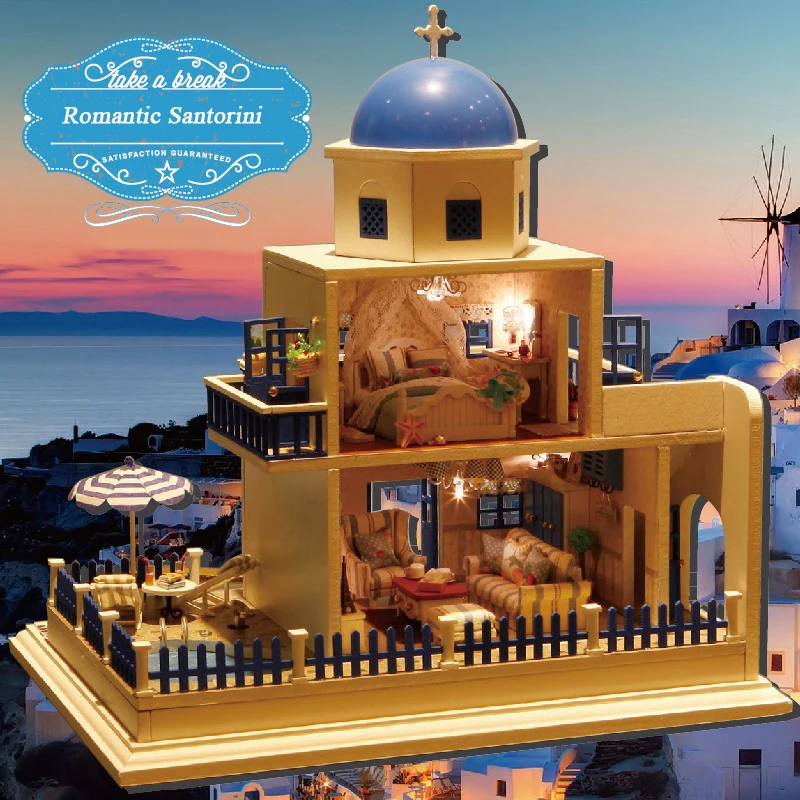 

DIY Doll House Miniature Dollhouse With Furnitures 3D Wooden Handmade Toys Gift Santorini Island A026 #E