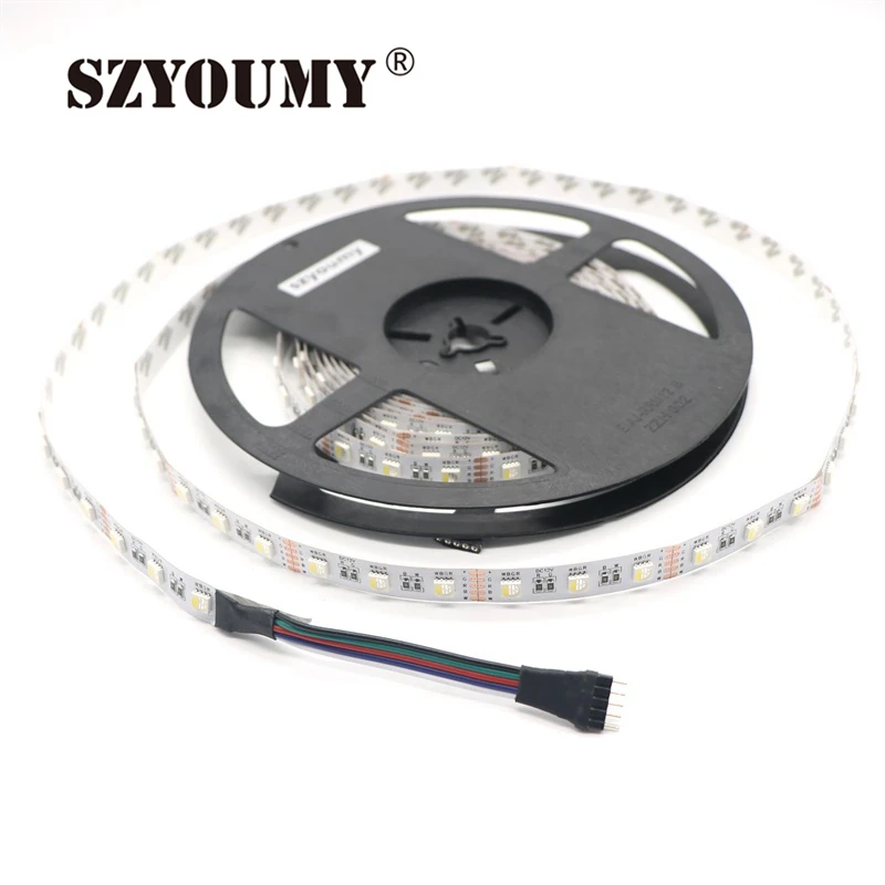 SZYOUMY 5 м 4 цвета в 1 светодиодный DC12V/24 V 12 мм PCB SMD 5050 RGBW Светодиодные ленты с сигналами "красный-зеленый-синий + белый/теплый белый ПХБ белого IP20