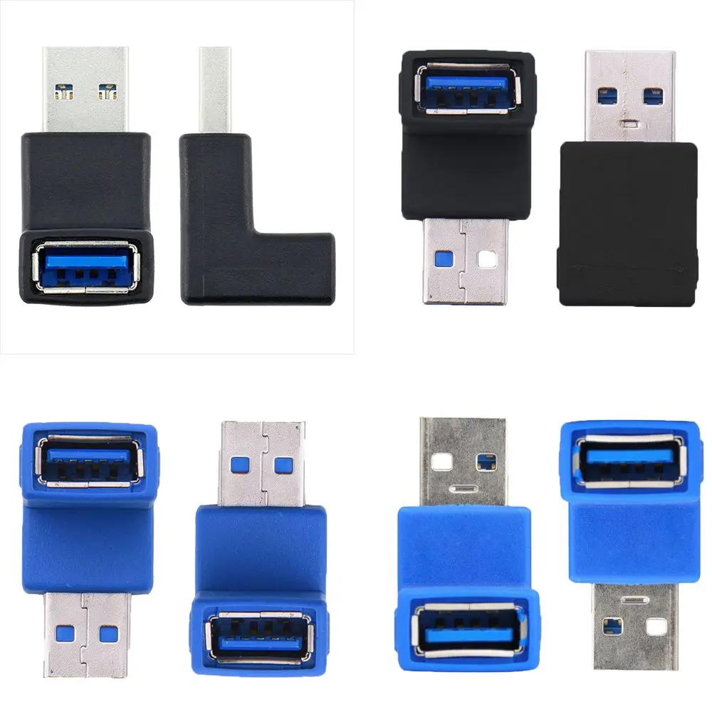 Синий угловой адаптер USB 3 0 A штекер гнездо 90 градусов левый и правый разъем AM/AF для