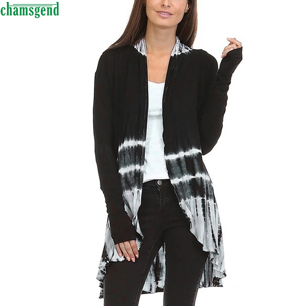 

Chamsgend New Open Front Coats Print Blouse Long Sleeve Asymmetric Tops Women's Casual Daily Wearing Shirts Abrigos Elegantes