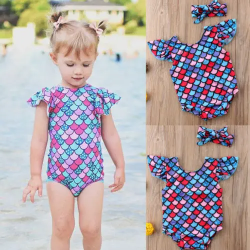 2Pcs Kids Baby Girls Bikini Set Mermaid Bathing Suit Swimsuit Swimwear ...