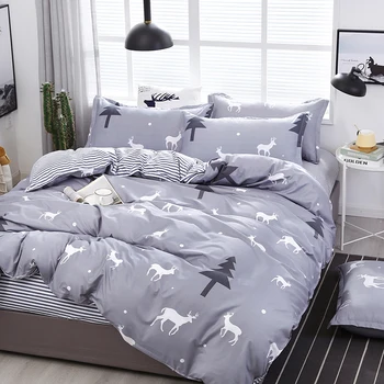 

4pcs/set Gray Tree Deer Printing Cartoon Style Bedding Set Bed Linings Duvet Cover Bed Sheet Pillowcases Cover Set 49