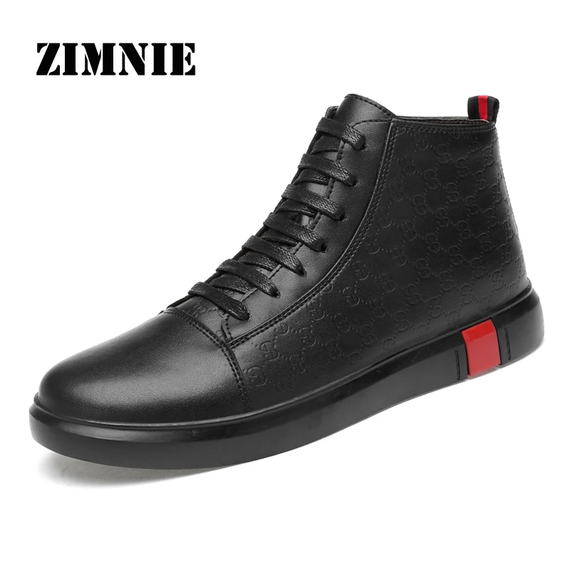 ZIMNIE/большой размер 46; модные водонепроницаемые кожаные ботинки; модная обувь на плоской подошве; мужские ботинки черного цвета; синие резиновые ботильоны на шнуровке; Botas