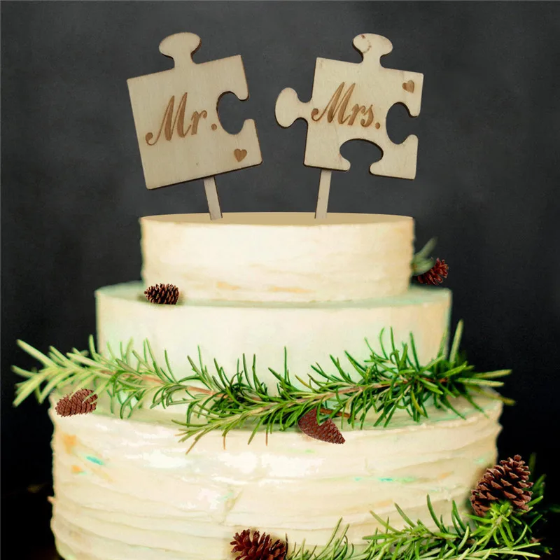  Wedding  Decoration Natural  Wood  MR MRS Cake  Topper 